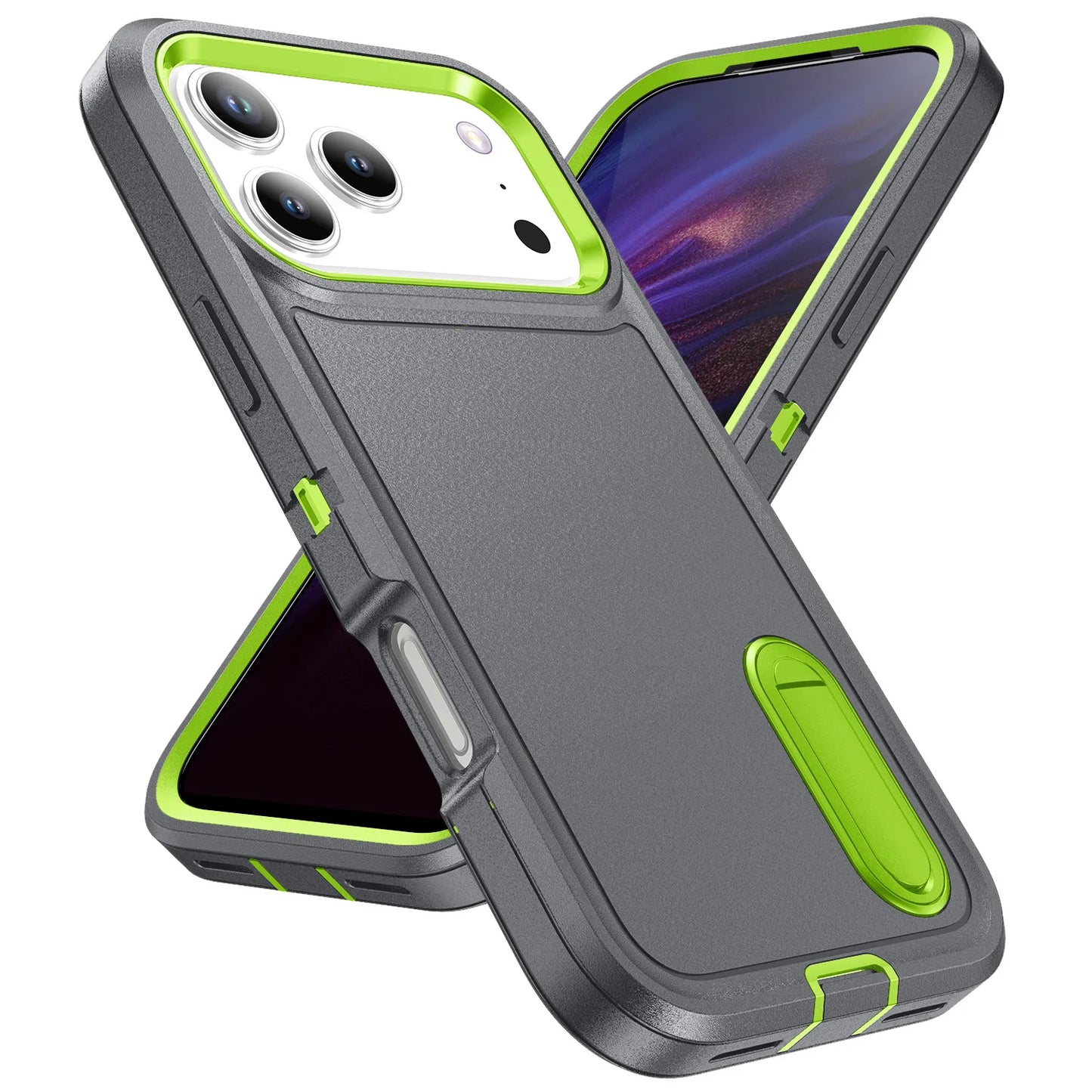 3IN1 Hybrid Military Anti-Shock Strong Case For iPhone11 12 13 Pro Max 14 Plus PC Hard Holder Phone Cover