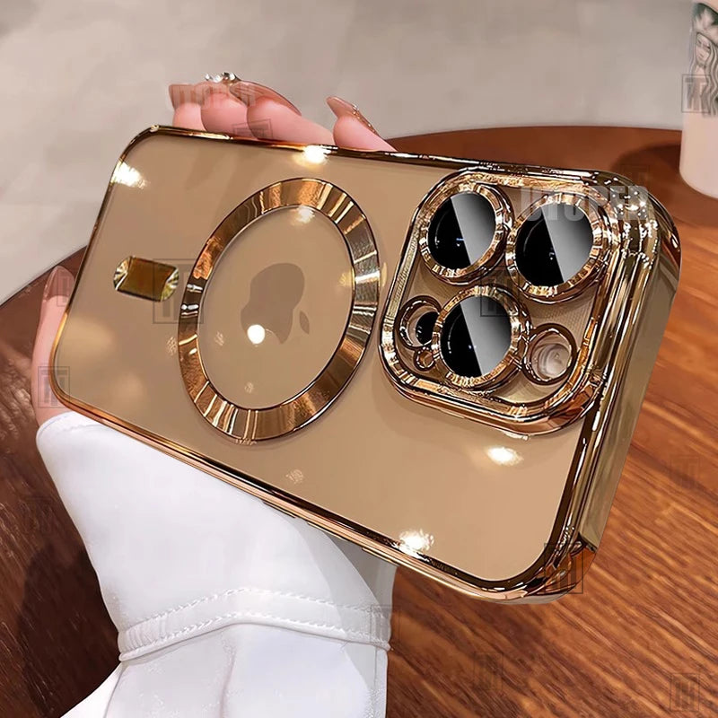 Official Desert Gold Phone Case For iPhone 17 Air 16 15 Pro Max Plus Clear Magsafe Magnetic Lens Protect Soft Cover