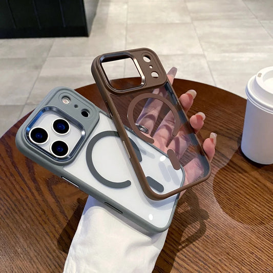 Transparent for Magsafe Armor Case for iPhone 17 16 15 14 Pro Max Plus 17 Air Magnetic Acrylic Metal Lens Shockproof Cover