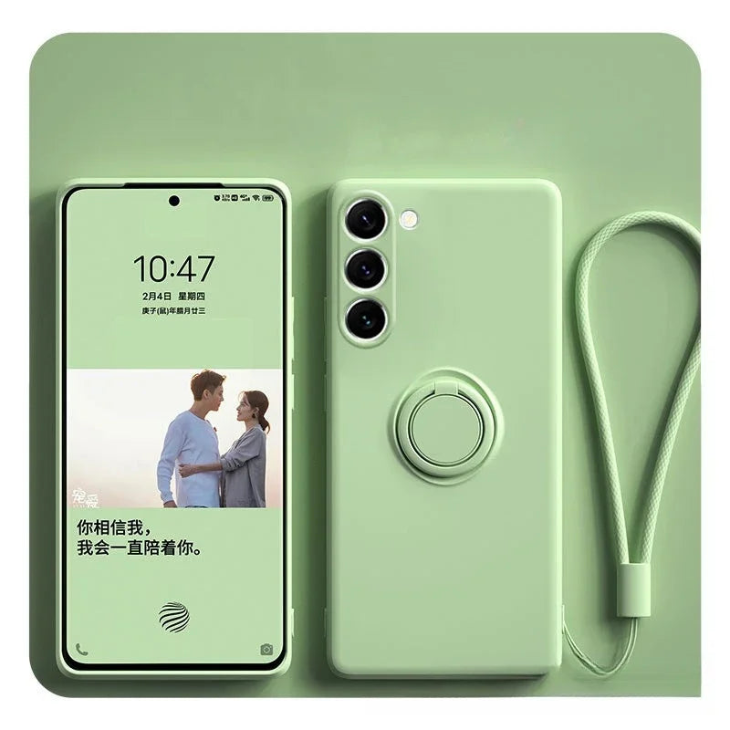 Magnetic Silicone Strap Ring Phone Case for Samsung Galaxy S25 S24 Ultra S23 S22 Plus Cover