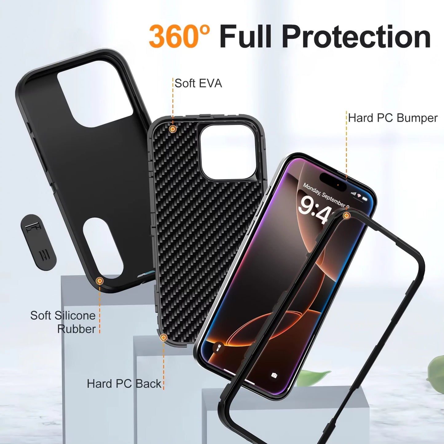 3IN1 Hybrid Military Anti-Shock Strong Case For iPhone11 12 13 Pro Max 14 Plus PC Hard Holder Phone Cover