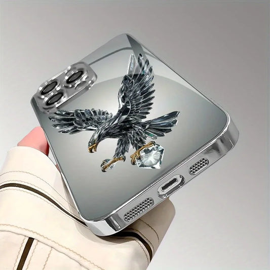 Light Luxury Crystal Eagle Pattern Glass Electroplated Phone Case For iPhone 11 12 13 14 15 16 17 Pro Max Plus 16E 17 Air Cover