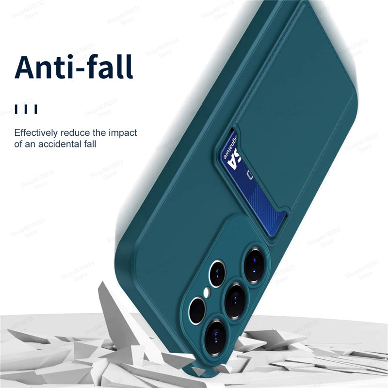 Liquid Silicone Case For Samsung Galaxy S25 S24 S23 S22 S21 S20 Ultra Plus FE Edge Card Holder Case For Samsung A56 A55 A54 A53