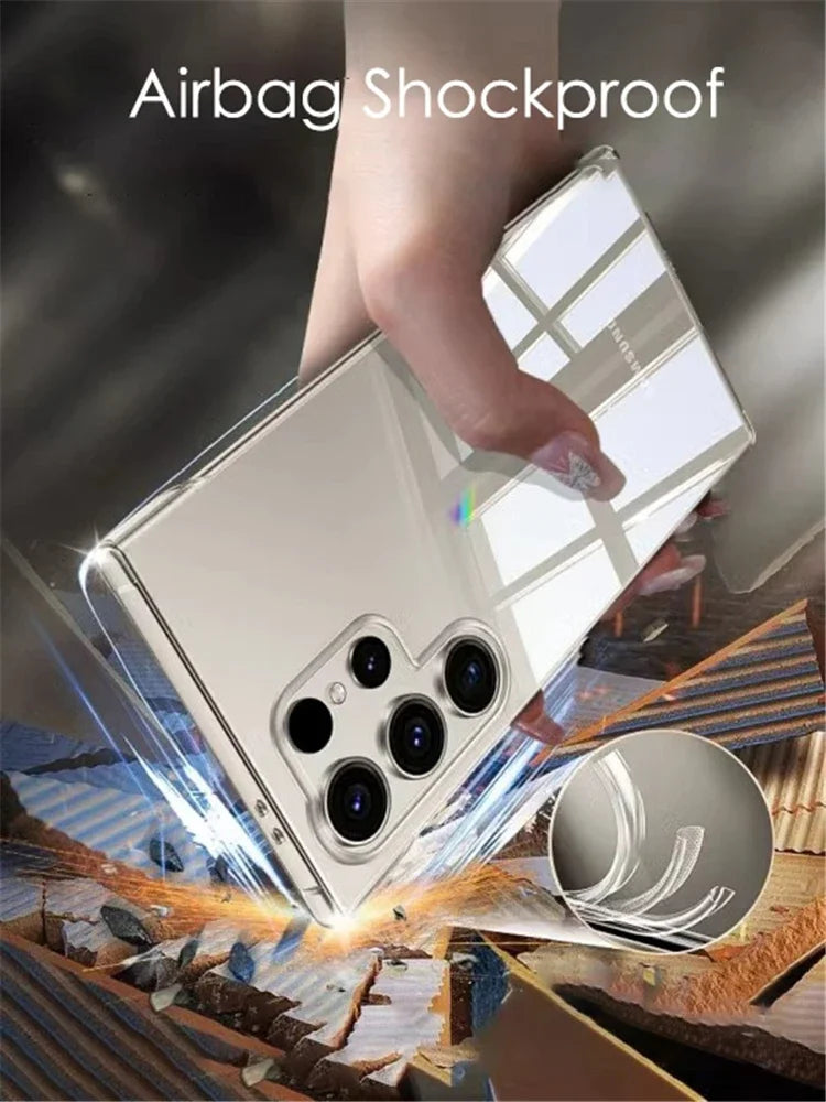 Luxury Plating Frameless Case For Samsung Galaxy S25 S24 Ultra S23 S22 Thin Transparent Camera Lens Protection Shockproof Cover