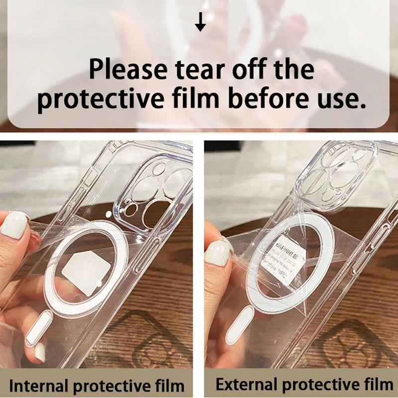 For Magesafe Magnetic Transparent Wireless Charge Case For iPhone 11 12 13 14 15 16 17 Air Pro Max Plus Shockproof PC Cover