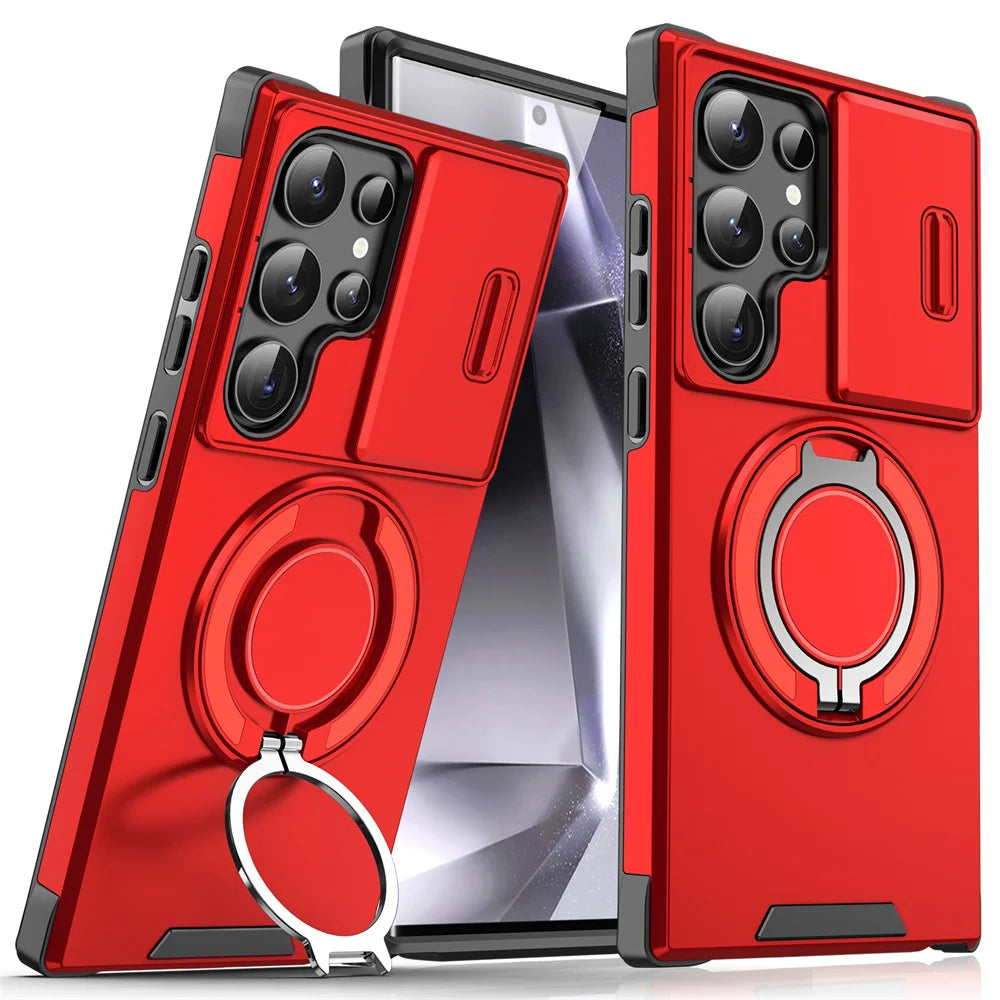 Slide Camera Protection Magnetic Stand Phone Case for Samsung S25 Edge S24 S23 Plus S21 S22 Ultra FE A54 A15 A14 A05 A05S Cover
