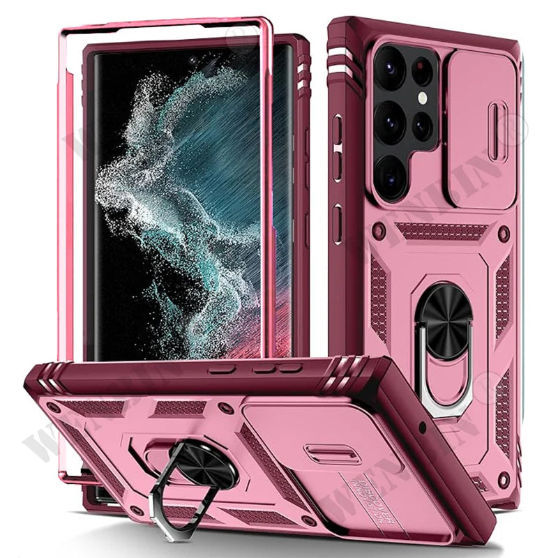 Case For Samsung S25 Ultra S24 S23 S22 Plus S24 FE A56 A55 A36 A35 A15 A16 5G Heavy Duty with Camera 360 Degree Kickstand Cover