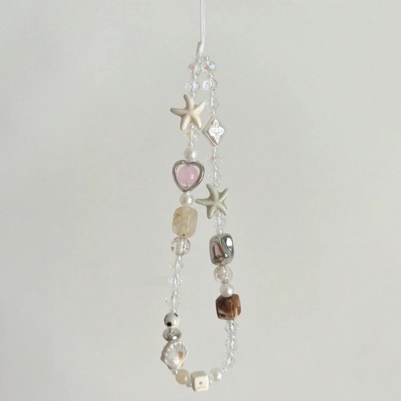 Star Pearl Beaded Phone Charm – Handmade Summer Lanyard Strap