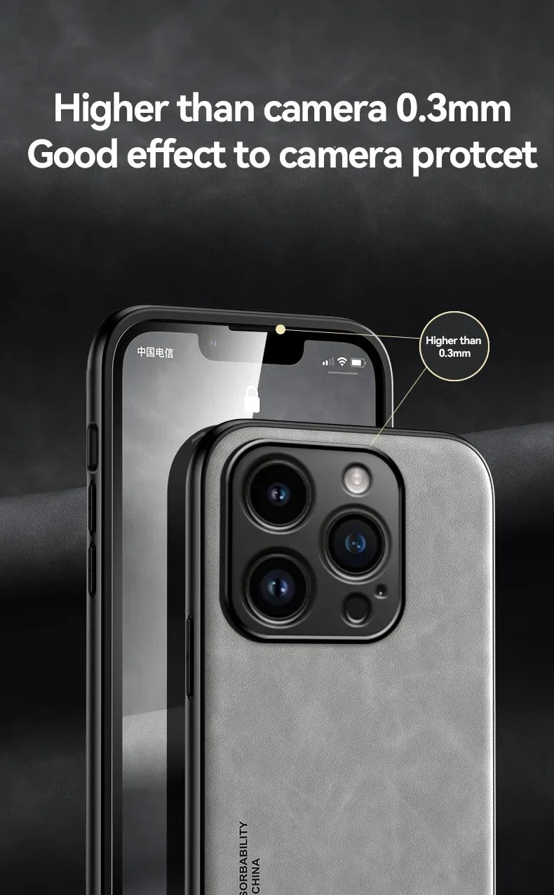 Luxury Leather Case For iPhone 16 16e 15 14 13 12 11 Pro Max Plus 12 13 Cover With Metal Plate Support Car Hold