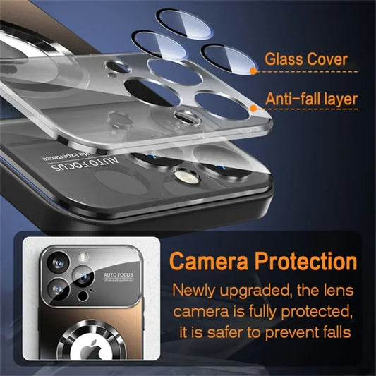 New Titanium Metallic Luxury Matte Case For iPhone 16 15 14 13 12 11 Pro Max Plus For Magsafe Glass Lens Camera Protection Cover