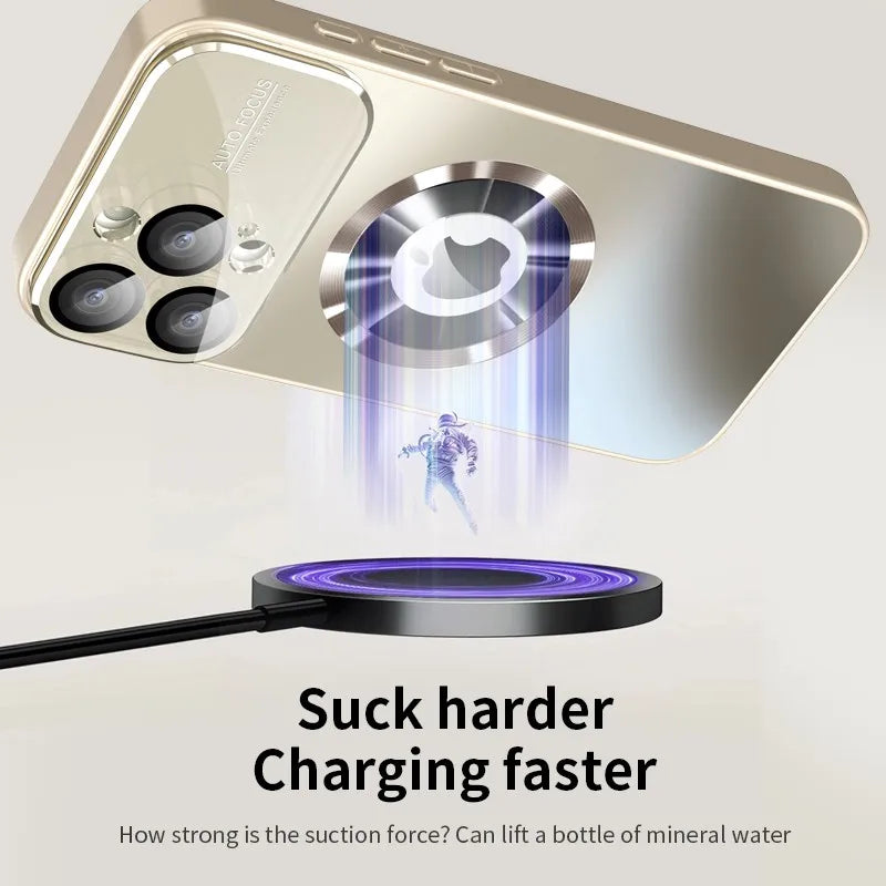 Fashionable Large Window Magsafe Wireless Charging Case ,For iPhone 11 12 13 14 15 16 Pro Max, With Lens Protector