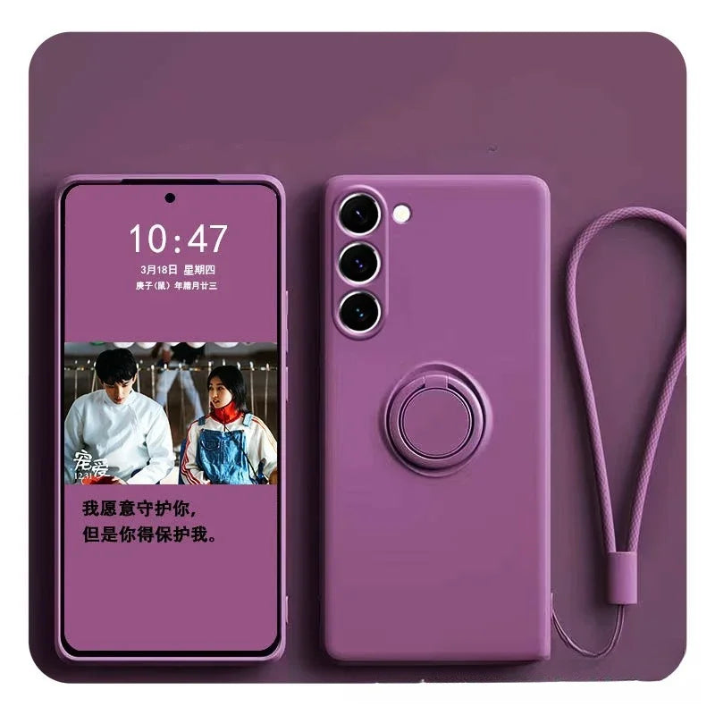 Magnetic Silicone Strap Ring Phone Case for Samsung Galaxy S25 S24 Ultra S23 S22 Plus Cover