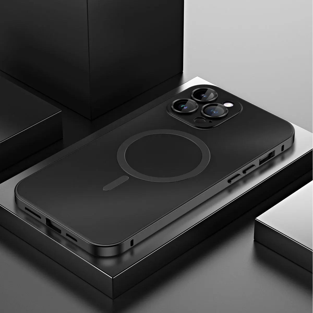 Fashion Aluminum Metal Magnetic Case For iPhone16 17 Pro Max 15Pro Magsafe Wireless Charging Glass Lens Backboard Cover