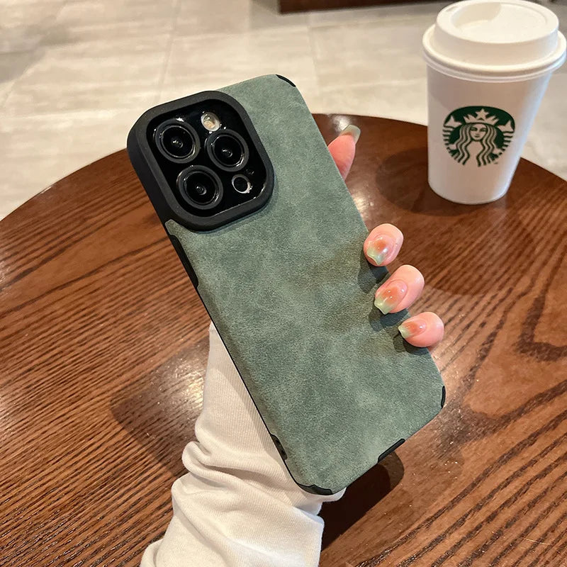 Fashion Matte Leather Silicone Case For iPhone 14 Plus 12 13 11 16 15 Pro Max Lens Protection Shockproof Cover