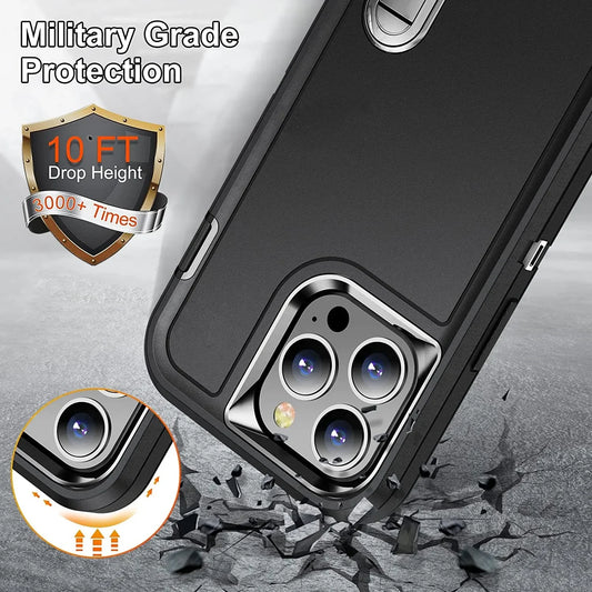 3IN1 Hybrid Military Anti-Shock Strong Case For iPhone11 12 13 Pro Max 14 Plus PC Hard Holder Phone Cover