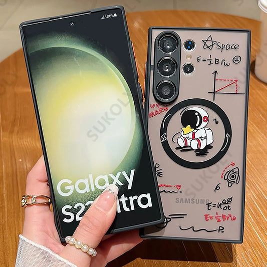 For Samsung Galaxy S25 Edge S24 S23 Ultra Plus S21 S25 FE S22 Astronaut Magsafe Charging Iron Ring Case Shockproof Bumper Cover