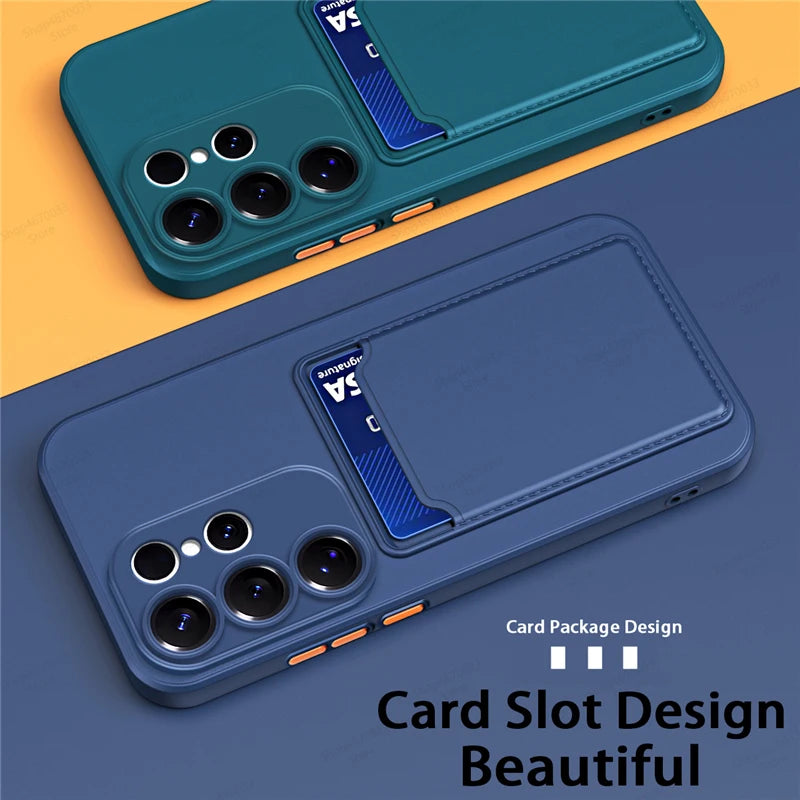 Liquid Silicone Case For Samsung Galaxy S25 S24 S23 S22 S21 S20 Ultra Plus FE Edge Card Holder Case For Samsung A56 A55 A54 A53