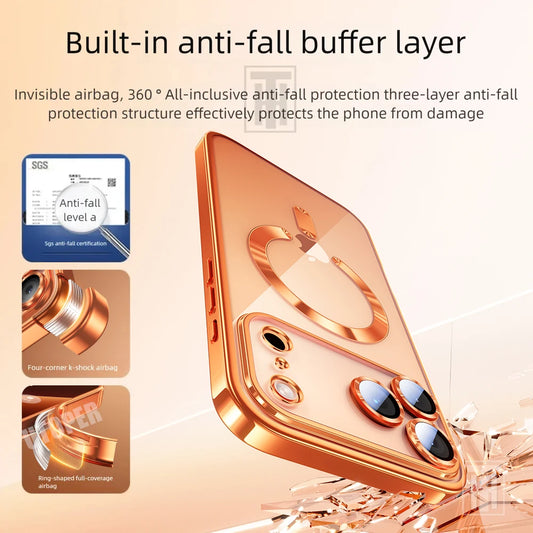 Lightweight Soft TPU Plating Case for iPhone 17 pro max 17 Air 16 15 14 13 12 11 Pro Max Plus Maga safe Magnetic Lens Protect Clear Cover
