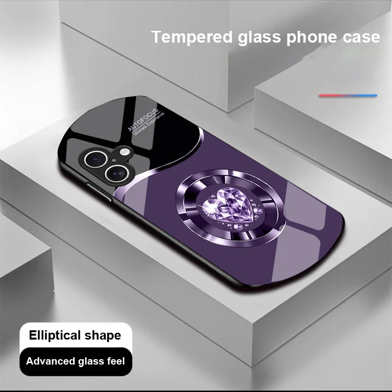 Circle Diamond For Apple IPhone 16 11 13 15 14 Pro Max 12 Elliptical Shaped Tempered Glass Phone Case