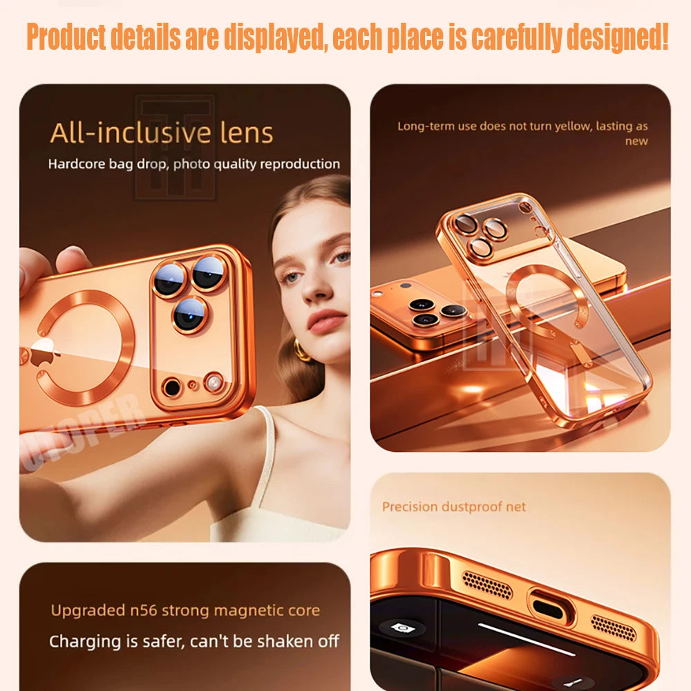 Lightweight Soft TPU Plating Case for iPhone 17 pro max 17 Air 16 15 14 13 12 11 Pro Max Plus Maga safe Magnetic Lens Protect Clear Cover
