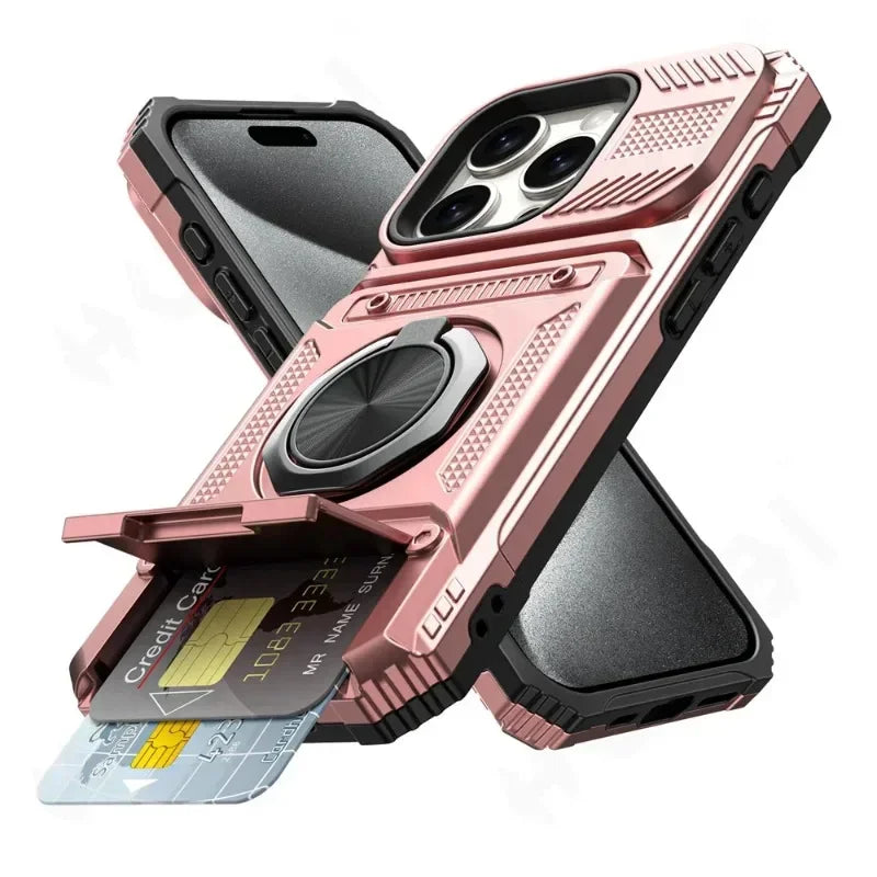 Case For iPhone 16 15 14 13 12 11 Pro Max Plus Magnetic Rotated Ring Kickstand Heavy Duty Drop Protection Wallet Cover