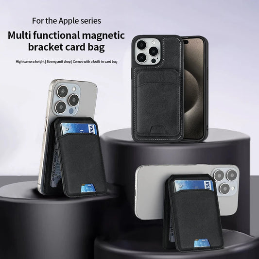 Luxury For Magsafe Magnetic Leather Wallet Holder Case For iPhone 16 15 14 13 12 Pro Max Card Holder Phone Bag Cover Accessories