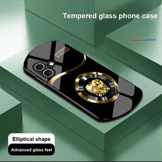 Circle Diamond For Apple IPhone 16 11 13 15 14 Pro Max 12 Elliptical Shaped Tempered Glass Phone Case
