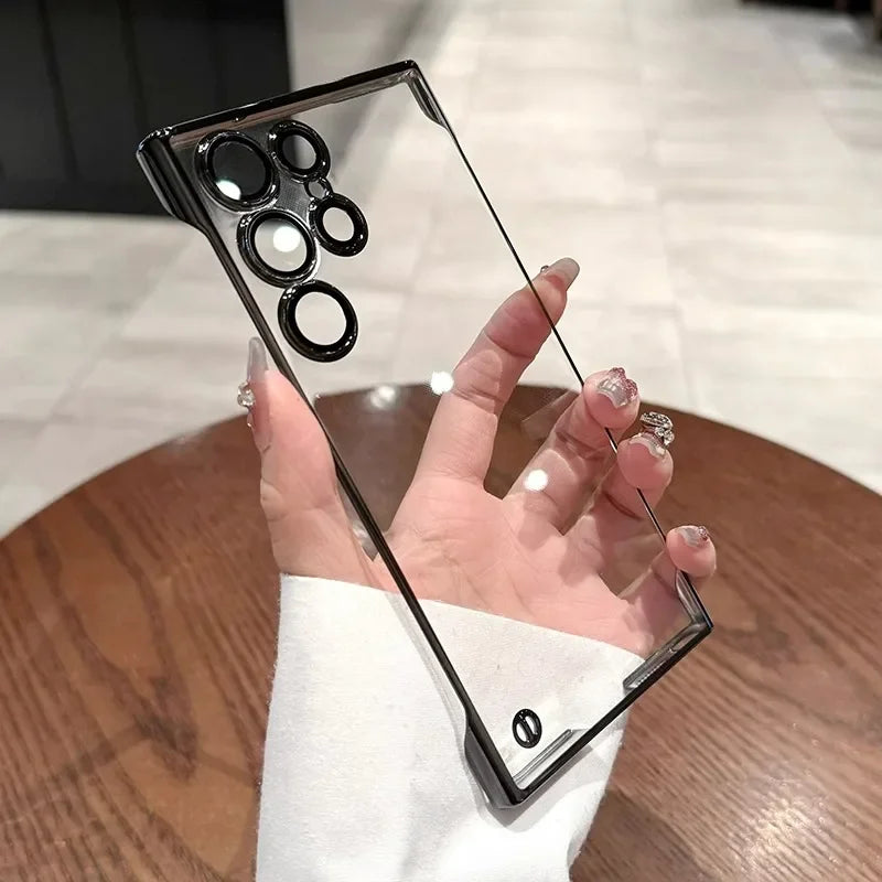 Luxury Plating Frameless Case For Samsung Galaxy S25 S24 Ultra S23 S22 Thin Transparent Camera Lens Protection Shockproof Cover