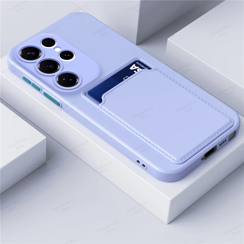 Liquid Silicone Case For Samsung Galaxy S25 S24 S23 S22 S21 S20 Ultra Plus FE Edge Card Holder Case For Samsung A56 A55 A54 A53