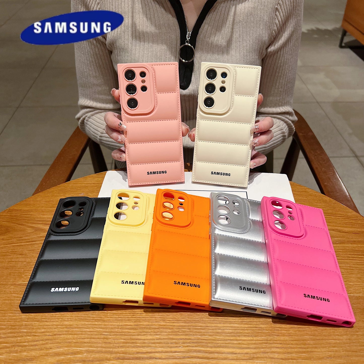 Wave Puffer Down Jacket Phone Case Samsung S25 S24 S23 S22 Ultra S21 Plus S20 Note 20 ultra Solid Color Shockproof Soft Cover