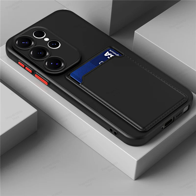 Liquid Silicone Case For Samsung Galaxy S25 S24 S23 S22 S21 S20 Ultra Plus FE Edge Card Holder Case For Samsung A56 A55 A54 A53