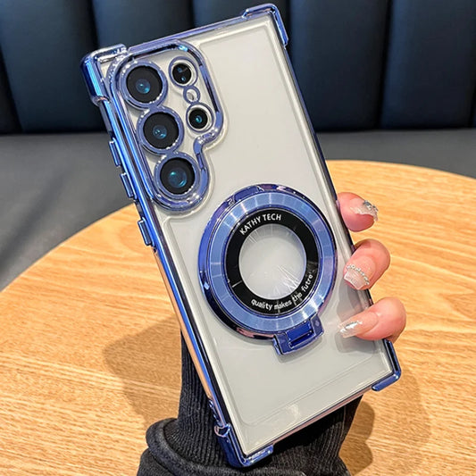 Luxury Magnetic Plating Stand Shockproof Clear Case For Samsung Galaxy S25 S24 Ultra Acrylic Back Cover