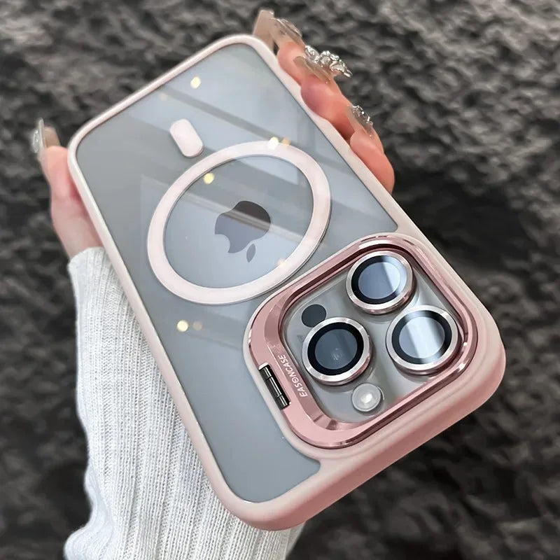 Luxury Magnetic Shockproof Phone Case For iPhone 14 13 12 11 Pro Max For Magsafe Stand Glass Lens Protector Cover