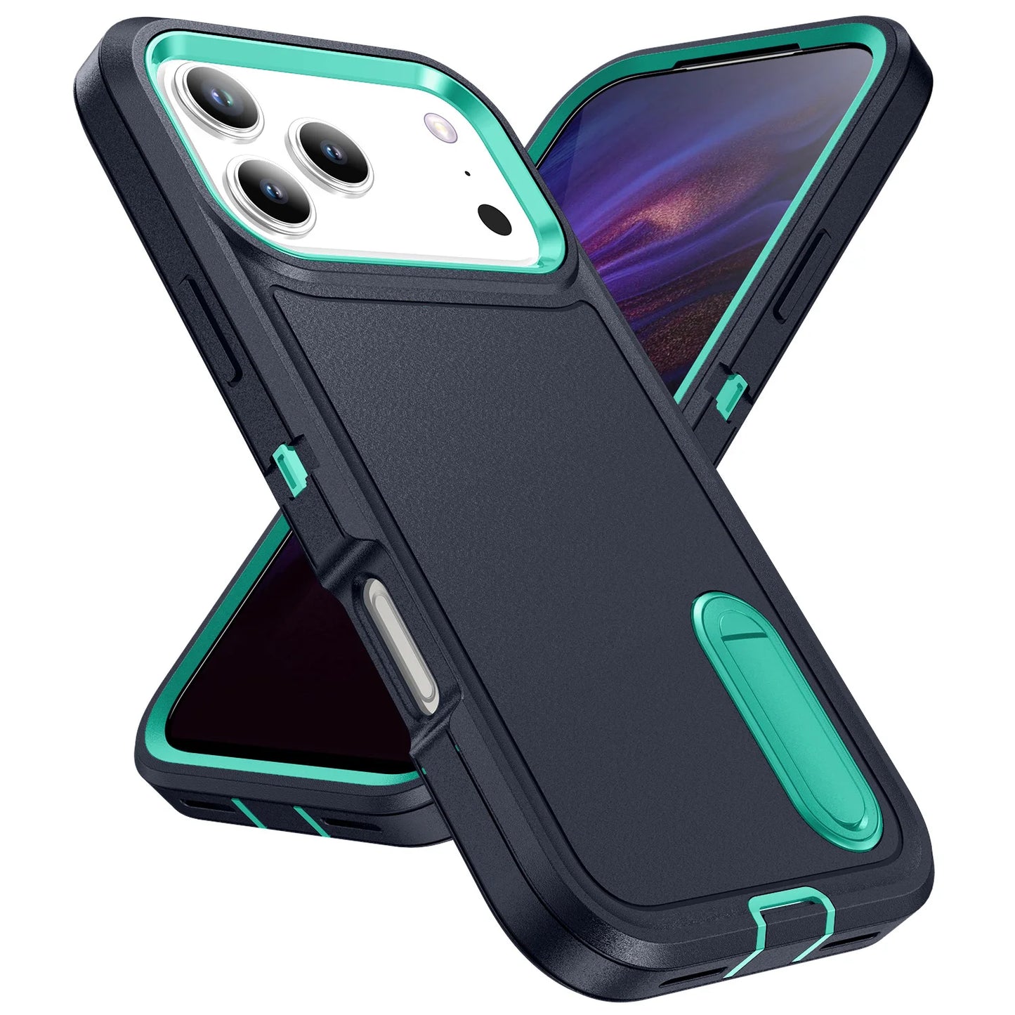 3IN1 Hybrid Military Anti-Shock Strong Case For iPhone11 12 13 Pro Max 14 Plus PC Hard Holder Phone Cover