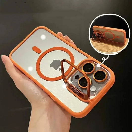 Luxury Magnetic Shockproof Phone Case For iPhone 14 13 12 11 Pro Max For Magsafe Stand Glass Lens Protector Cover