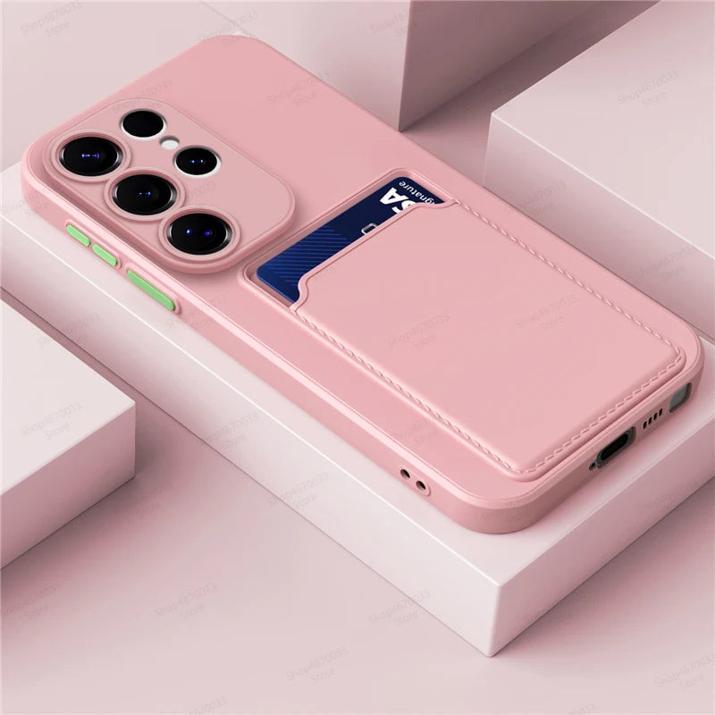 Liquid Silicone Case For Samsung Galaxy S25 S24 S23 S22 S21 S20 Ultra Plus FE Edge Card Holder Case For Samsung A56 A55 A54 A53