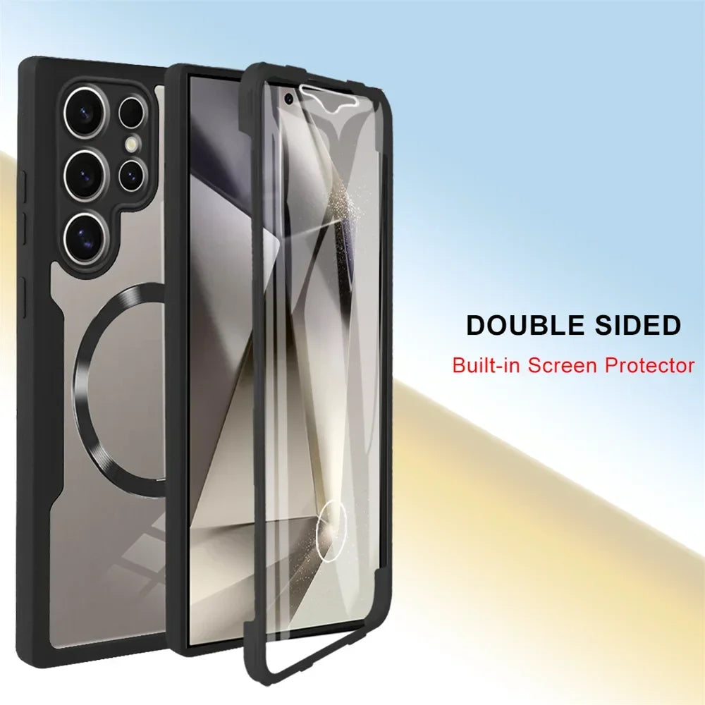 360° Full Shockproof Magsafe Case for Samsung Galaxy S25 S24 S23 S22 S21 Ultra Plus FE Wireless Charging Transparent Cover