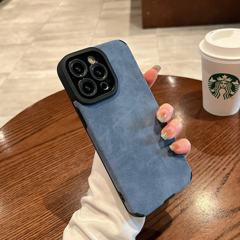 Fashion Matte Leather Silicone Case For iPhone 14 Plus 12 13 11 16 15 Pro Max Lens Protection Shockproof Cover