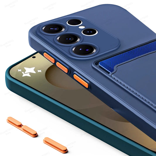 Liquid Silicone Case For Samsung Galaxy S25 S24 S23 S22 S21 S20 Ultra Plus FE Edge Card Holder Case For Samsung A56 A55 A54 A53