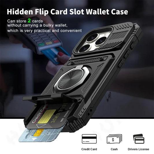 Case For iPhone 16 15 14 13 12 11 Pro Max Plus Magnetic Rotated Ring Kickstand Heavy Duty Drop Protection Wallet Cover