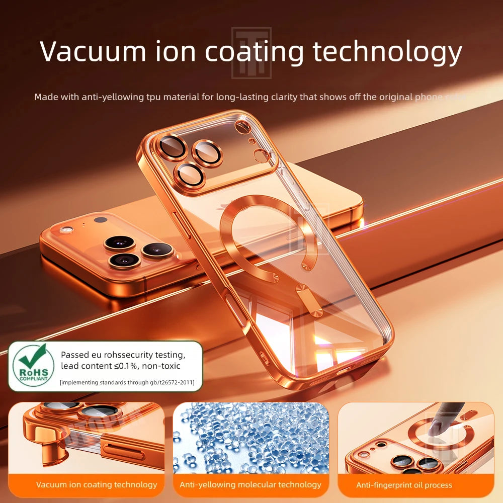 Lightweight Soft TPU Plating Case for iPhone 17 pro max 17 Air 16 15 14 13 12 11 Pro Max Plus Maga safe Magnetic Lens Protect Clear Cover
