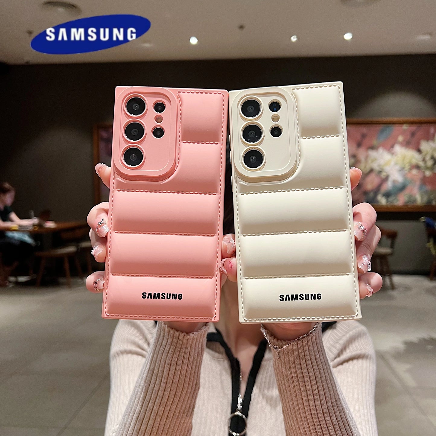 Wave Puffer Down Jacket Phone Case Samsung S25 S24 S23 S22 Ultra S21 Plus S20 Note 20 ultra Solid Color Shockproof Soft Cover