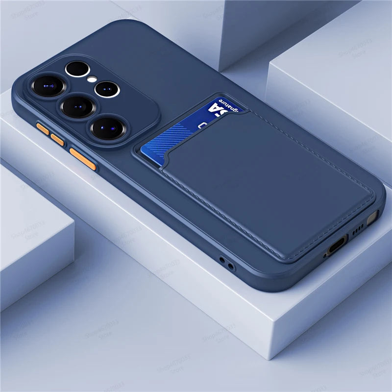 Liquid Silicone Case For Samsung Galaxy S25 S24 S23 S22 S21 S20 Ultra Plus FE Edge Card Holder Case For Samsung A56 A55 A54 A53