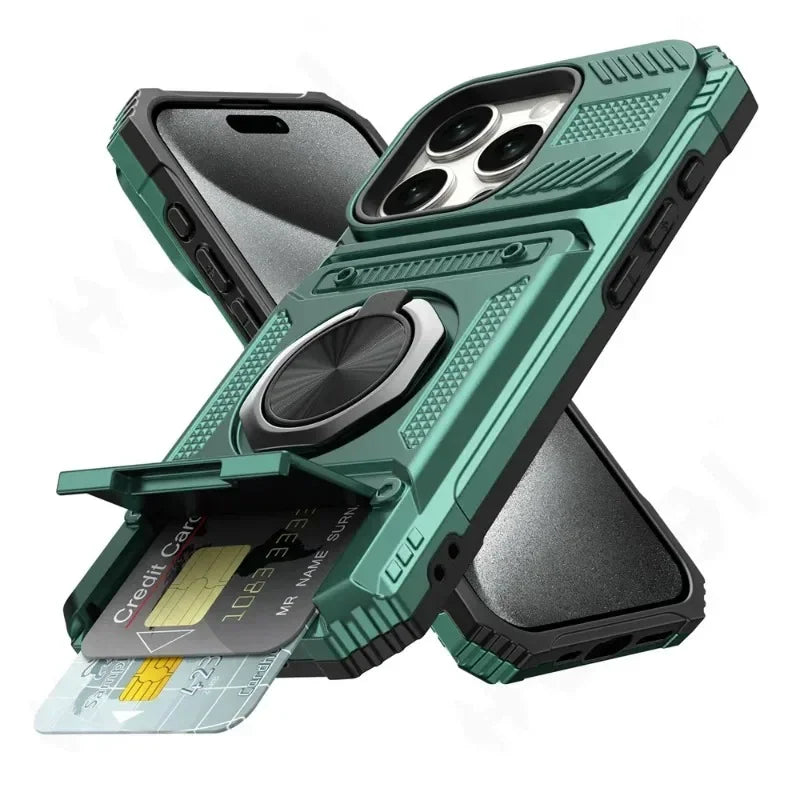 Case For iPhone 16 15 14 13 12 11 Pro Max Plus Magnetic Rotated Ring Kickstand Heavy Duty Drop Protection Wallet Cover