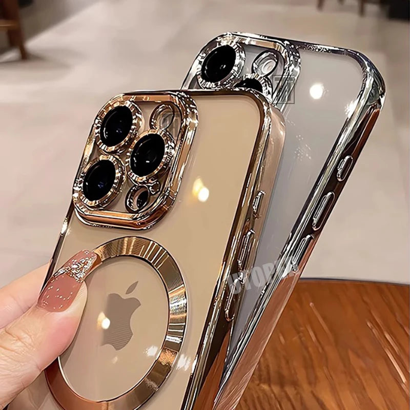 Official Desert Gold Phone Case For iPhone 17 Air 16 15 Pro Max Plus Clear Magsafe Magnetic Lens Protect Soft Cover