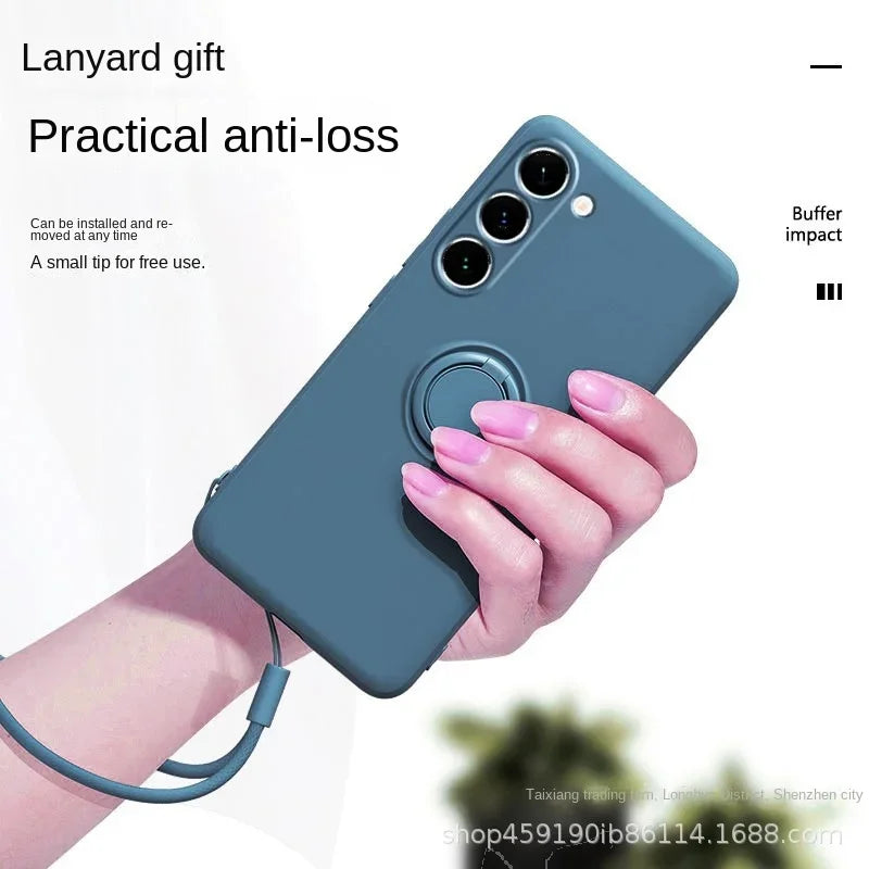 Magnetic Silicone Strap Ring Phone Case for Samsung Galaxy S25 S24 Ultra S23 S22 Plus Cover
