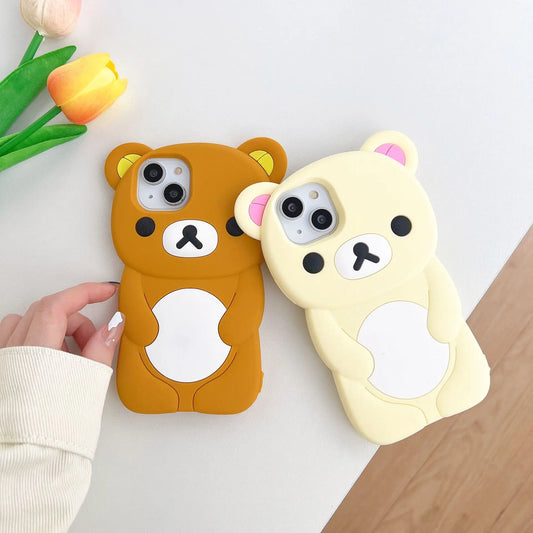 Rilakkuma Bear Silicone Soft Cover Case For iPhone 17 16 15 14 13 12 11 Pro Max mini Plus Xs XR 6 7 8 Plus