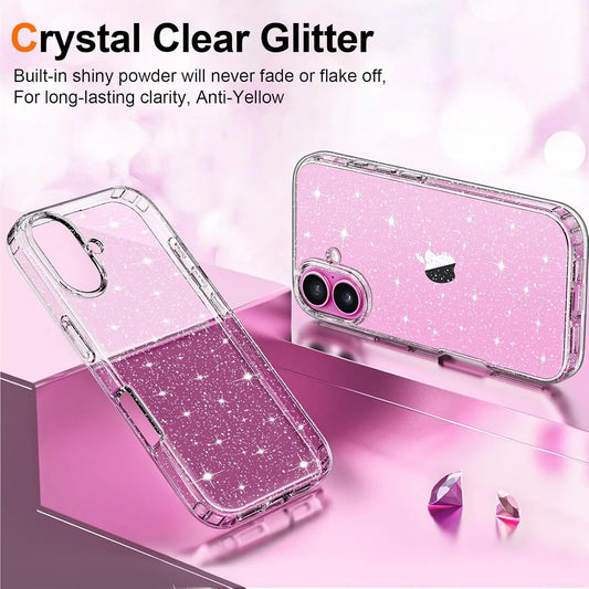 Glitter Clear Case For iPhone 17 Air 16 E Pro Max 16e 15 Plus 14 13 Mini 12 11 SE 2022 2020 Women Girls Phone Cover Accessories