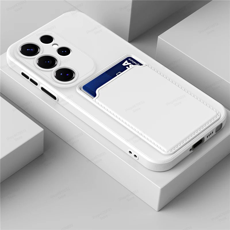 Liquid Silicone Case For Samsung Galaxy S25 S24 S23 S22 S21 S20 Ultra Plus FE Edge Card Holder Case For Samsung A56 A55 A54 A53