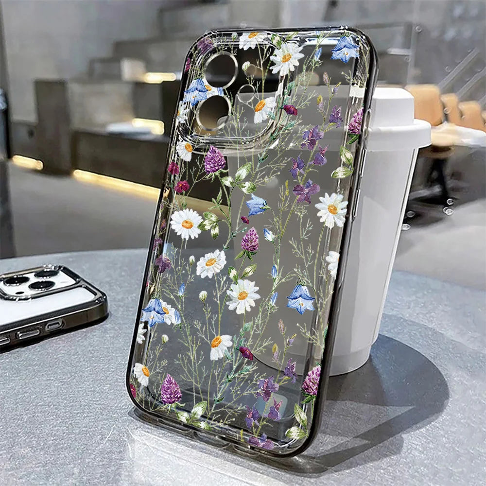 Floral I phone 14 Case ShockProof Transparent Cover